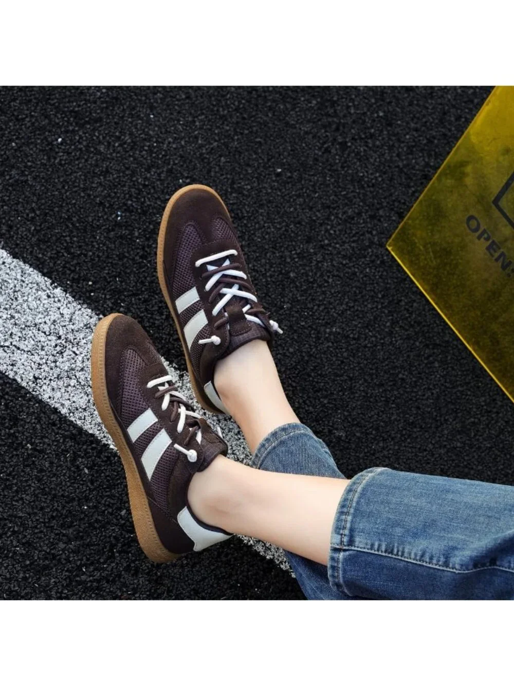 Women Dark Brown Lightweight Slip On Mesh Breathable Comfortable Casual Sneakers